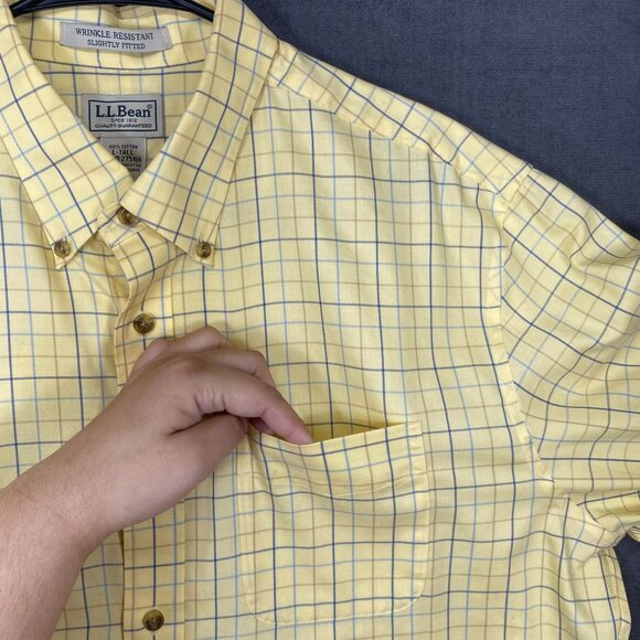 L.L.Bean Mens Yellow Button-Down Shirt L T Wrinkle-Resistant Slightly Fitted - Picture 10 of 12
